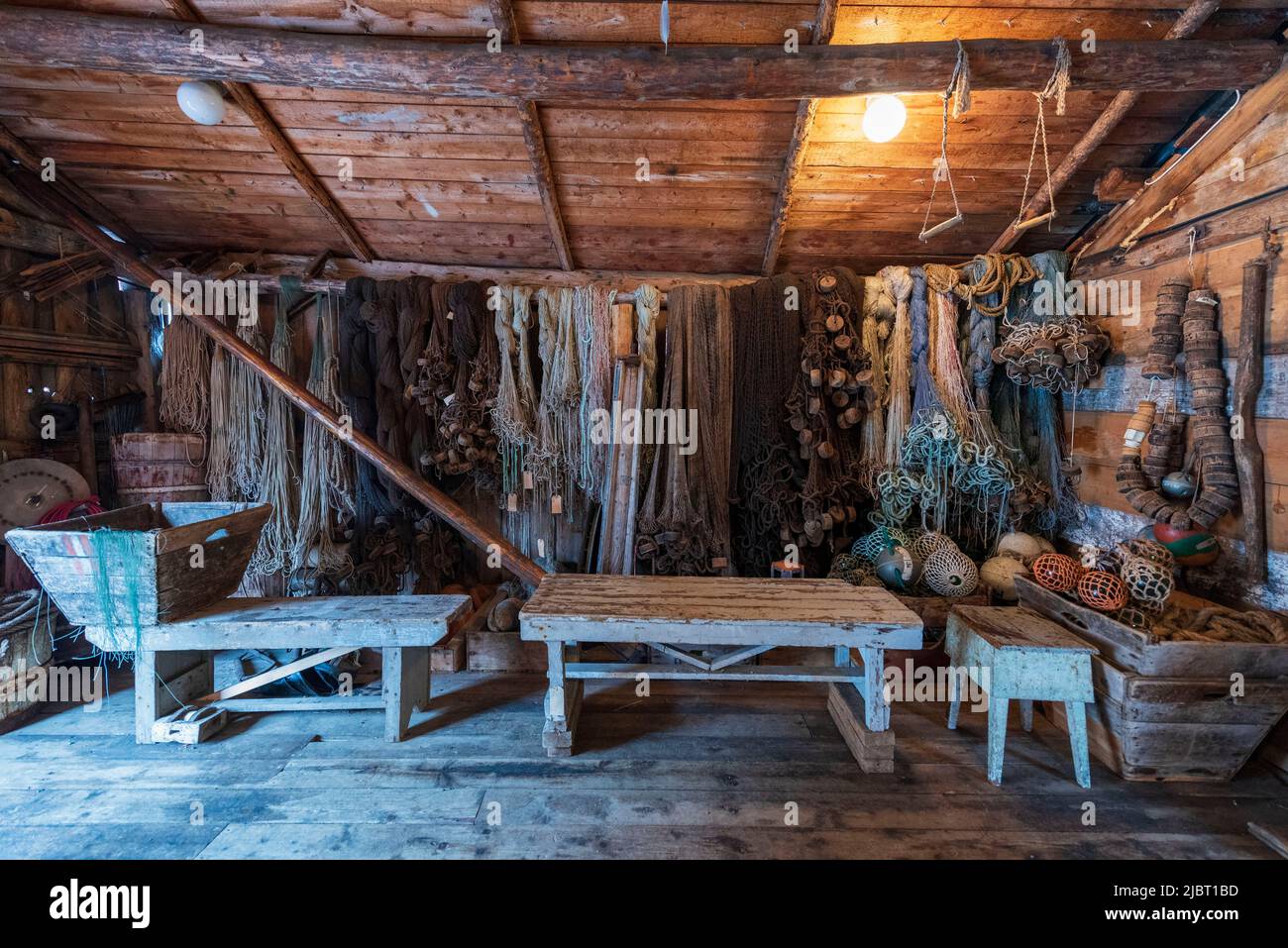Norway, Nordland County, Lofoten Islands, A, Norskfiskevaermuseum, Rorbuer, a fishermen cabin Stock Photo