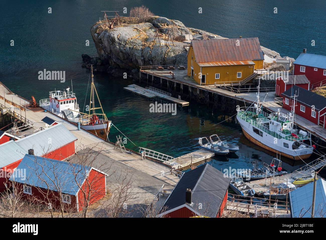 Norway, Nordland County, Lofoten Islands, Nusfjord, harbour Stock Photo