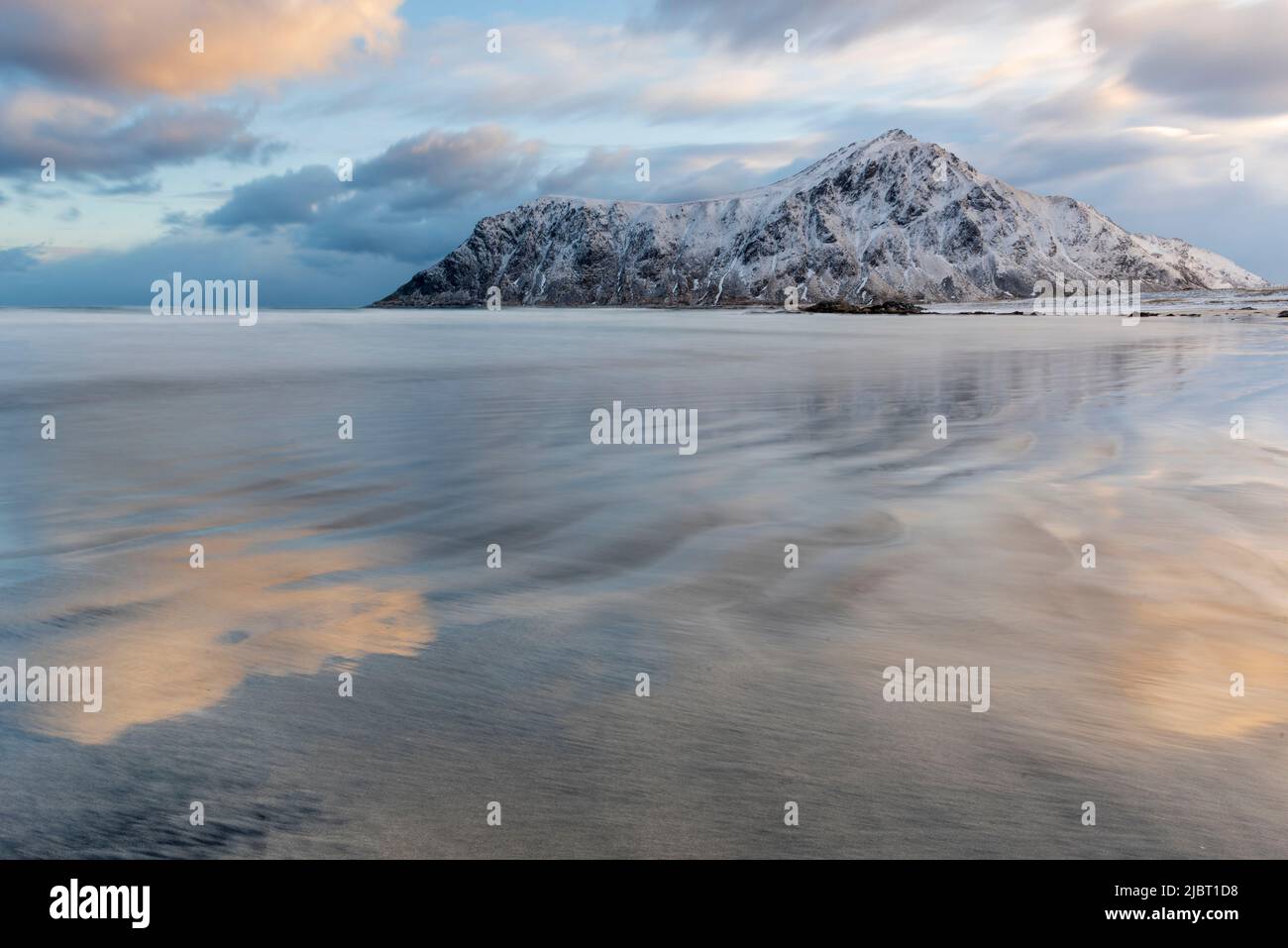 Norway, Nordland County, Lofoten Islands, Flakstad, Beach Stock Photo
