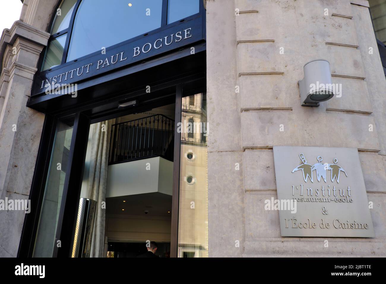 France, Rhone, Lyon, Place Bellecour, training restaurant at the Paul-Bocuse Institute Stock Photo