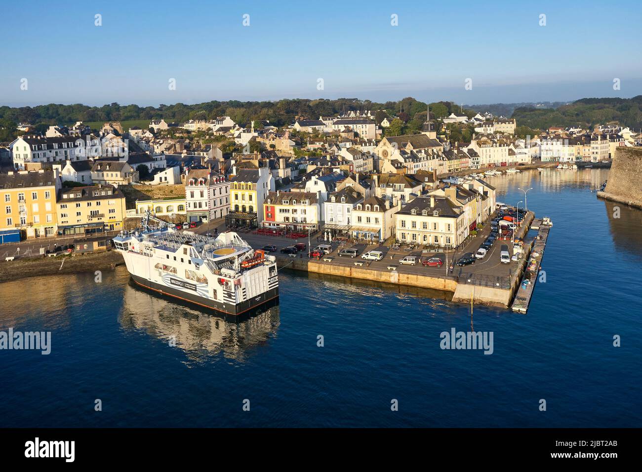 France, Morbihan, Belle Ile en mer, Le Palais, the harbour (aerial view) Stock Photo