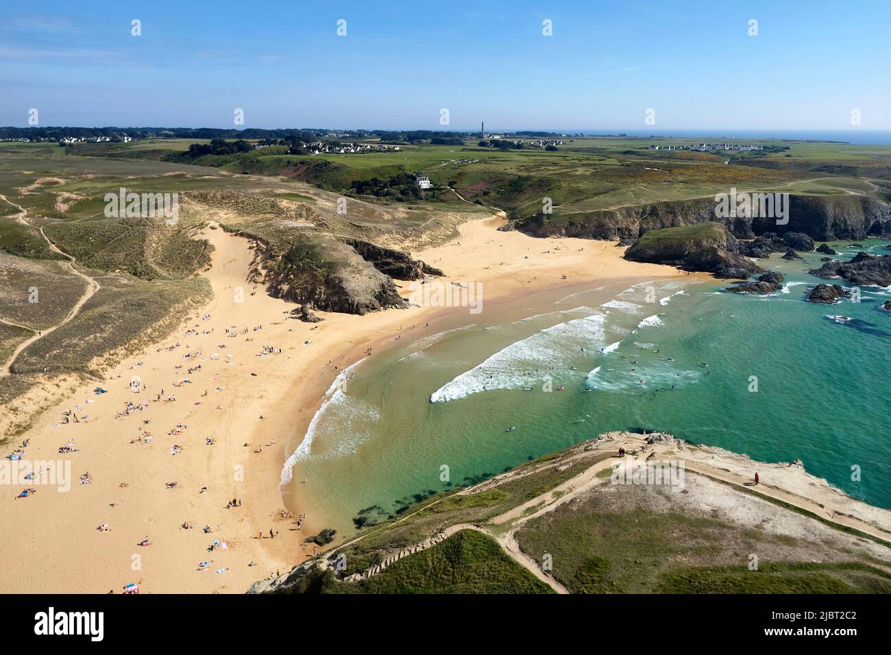 France, Morbihan, Belle Ile en mer, Bangor, Donnant beach (aerial view) Stock Photo