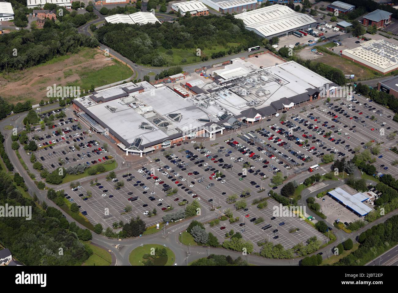 aerial view of Handforth Dean Shopping Centre, Handforth, Wilmslow, South Manchester Stock Photo
