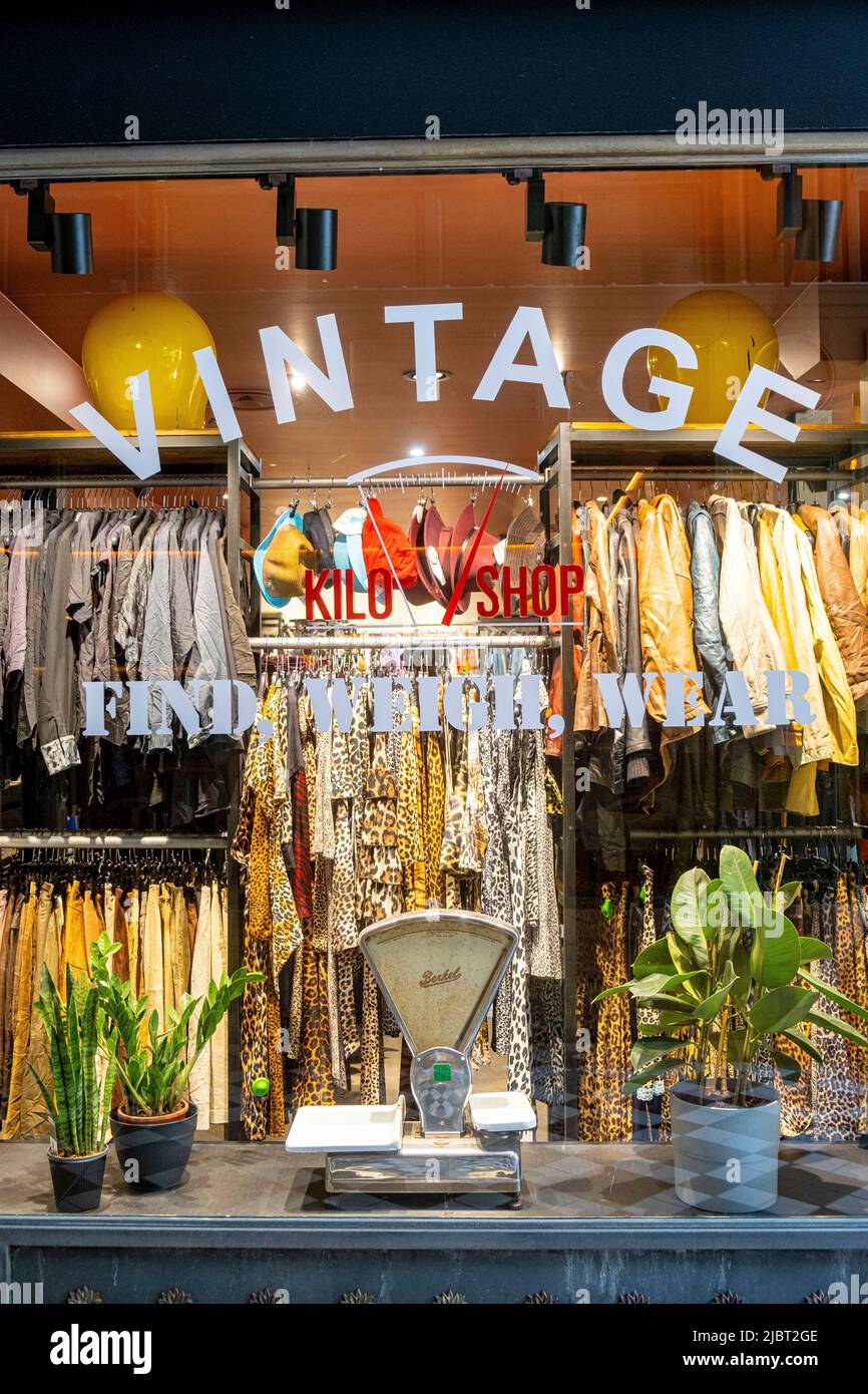 France, Paris, Passage des Panoramas, clothes sold by the Kilo Stock Photo