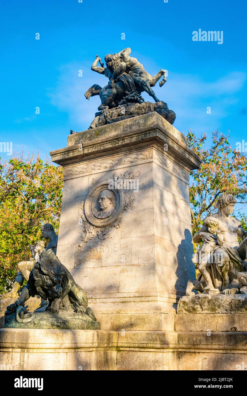 France, Paris, statue of Antoine-Louis Barye Stock Photo