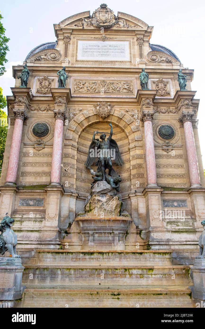 France, Paris, Latin Quarter, the Saint-Michel Fountain Stock Photo