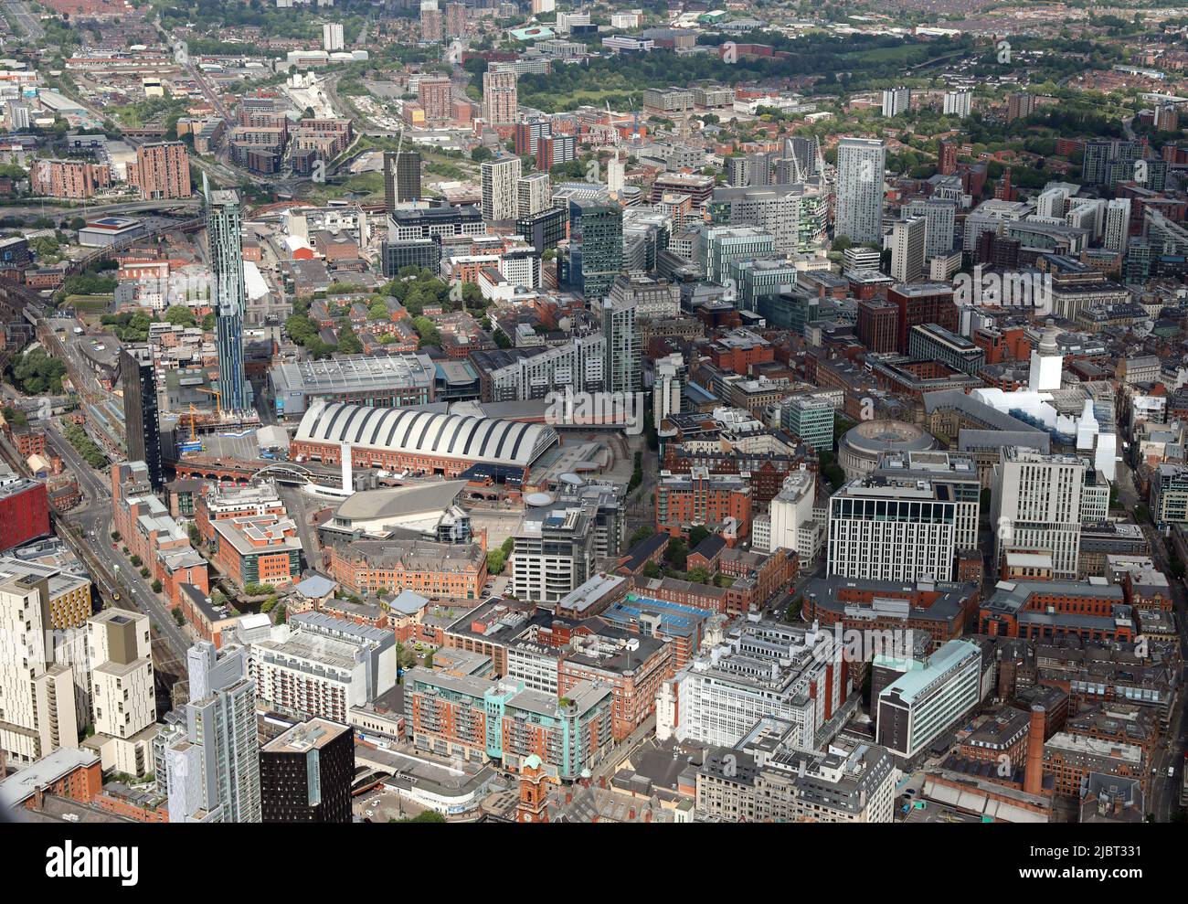 aerial view of Manchester city centre viewed from over Oxford Street Station looking west Stock Photo