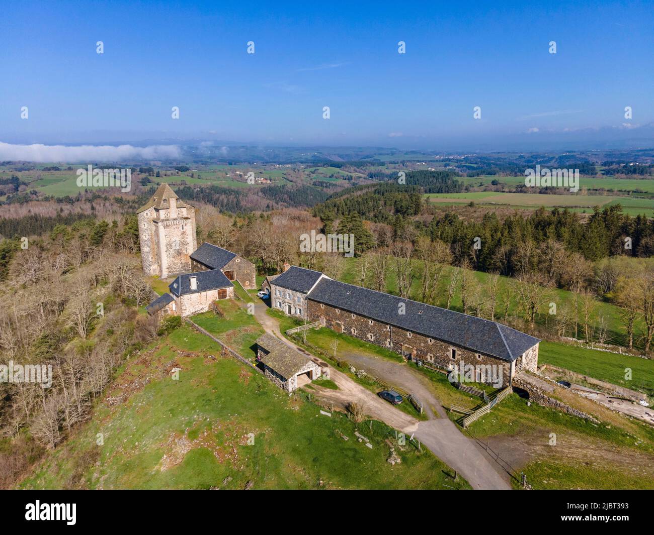 France, Cantal, Val d'Arcomie, Pompignac castle (aerial view) Stock Photo