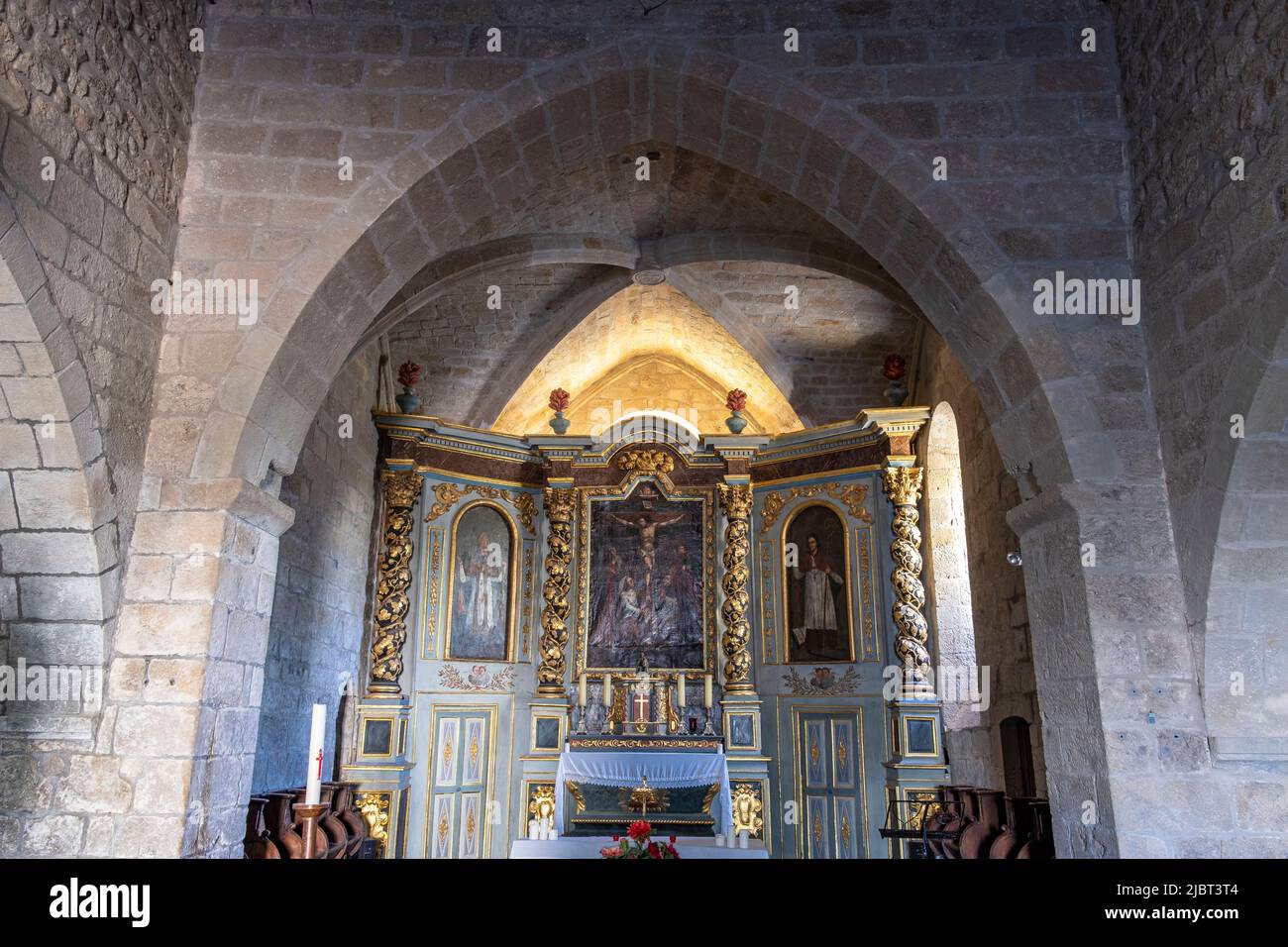 France, Correze, La Roche Canillac, Saint Maur church in the Roche-Haute district Stock Photo