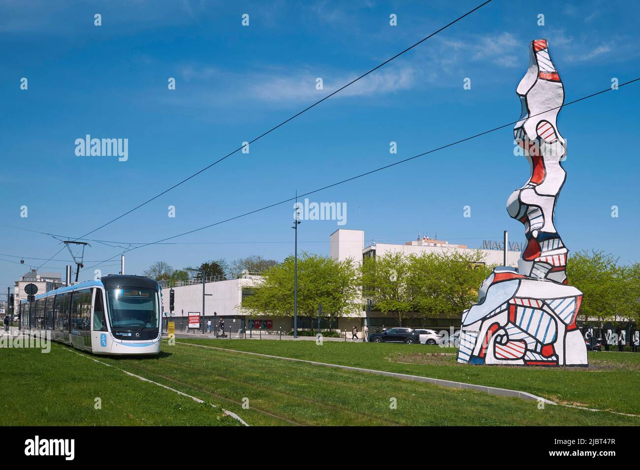 France, Val de Marne, Vitry sur Seine, Liberation crossroads, monumental sculpture by Dubuffet entitled Chaufferie avec cheminee, tramway station MAC VAL museum Stock Photo