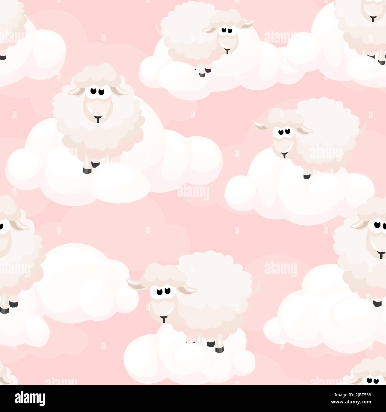 Seamless pattern with pink sheeps on sky. Clouds Texture. Seamless Pattern sky Stock Vector