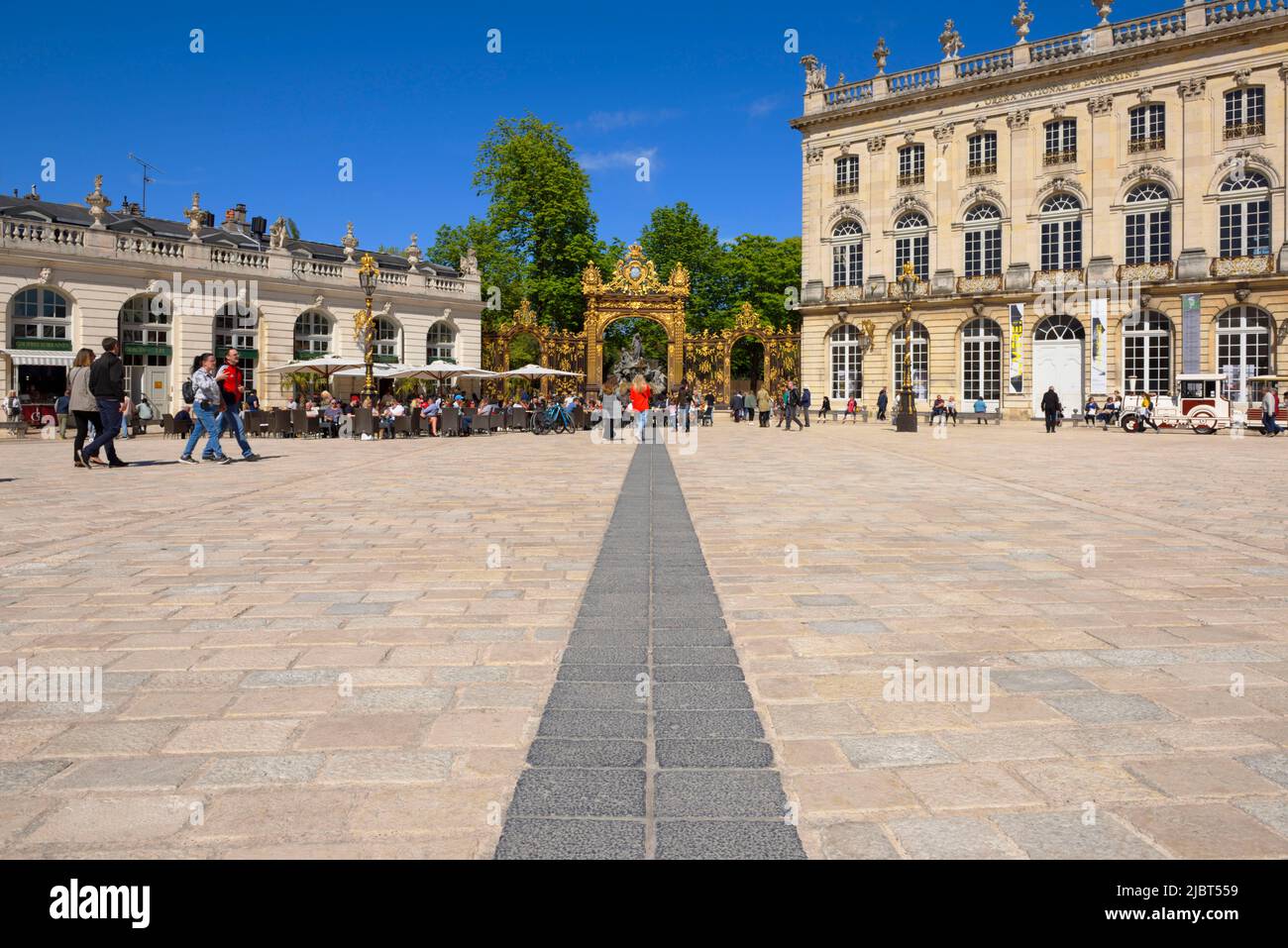 France, Meurthe and Moselle, Nancy, place Stanislas (former Place Royale) built by Stanislas Leszczynski, king of Poland and last duke of Lorraine in the eighteenth century, classified World Heritage of UNESCO, statue of Stanislas Leszczynski with Ukrainian flag Stock Photo