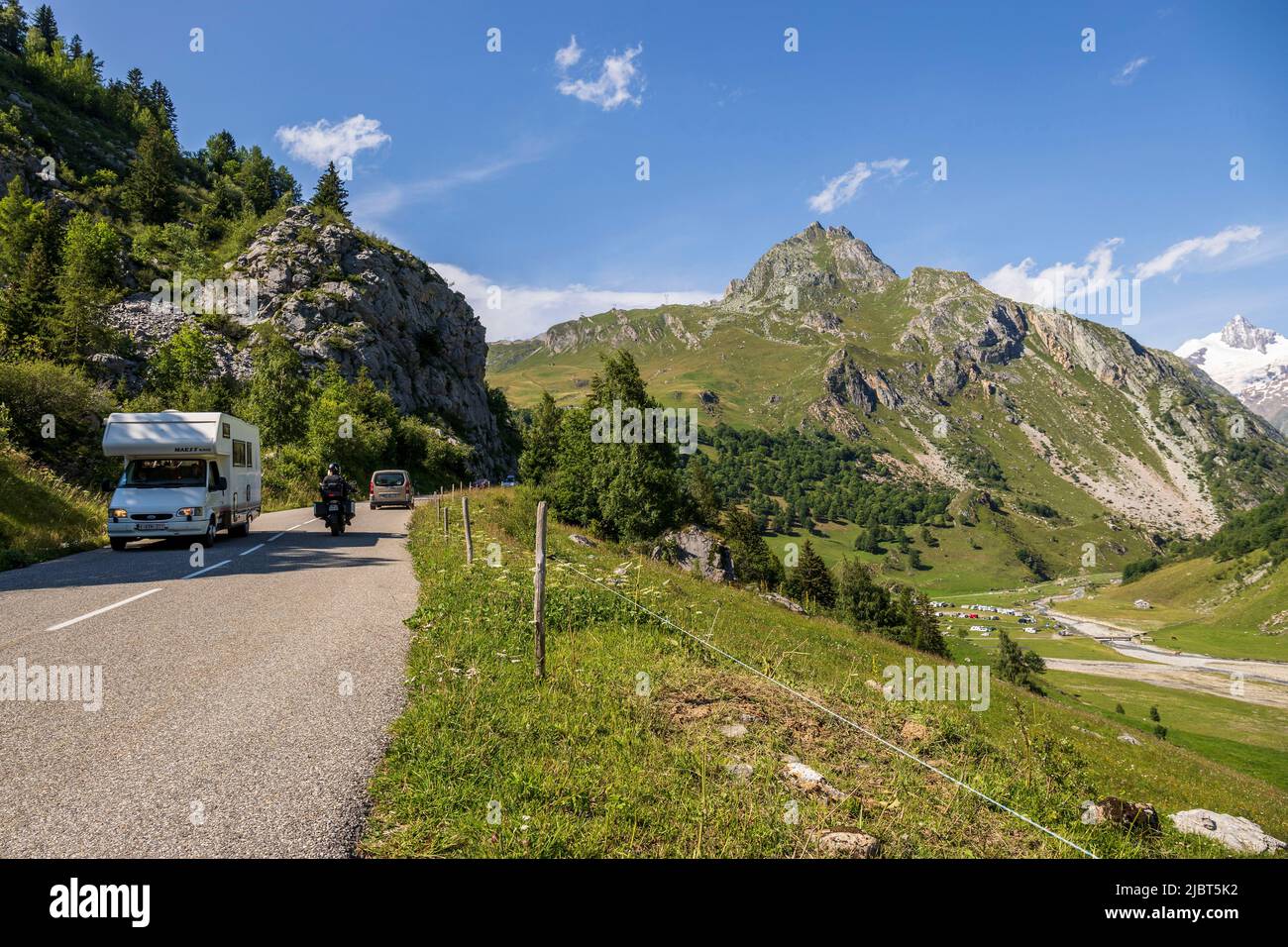 France, Savoie, Bourg-Saint-Maurice, view from the Route des Grandes Alpes of the southern slope of the Cormet de Roselend pass on the Chapieux valley and the Aiguille des Glaciers (3816 m) in the background Stock Photo
