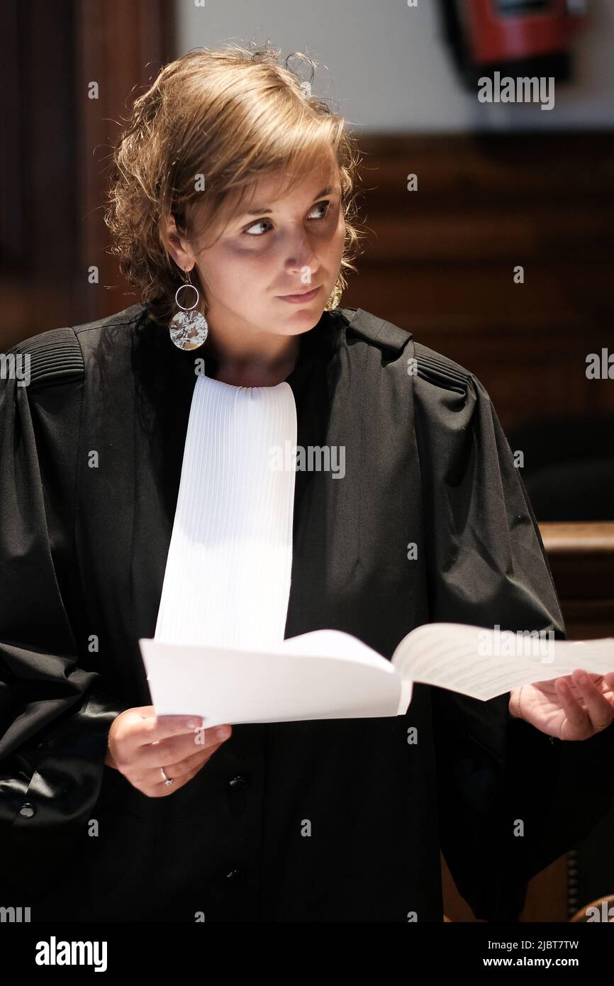 Lawyer Aline Fery pictured during the jury composition of the assizes trial of Bernard Marchal, before the Assize Court of the Namur province in Namur, Wednesday 08 June 2022. Bernard Marchal is accused of the murder on his brother in October 2019 in Bois-de-Villers. BELGA PHOTO BRUNO FAHY Stock Photo