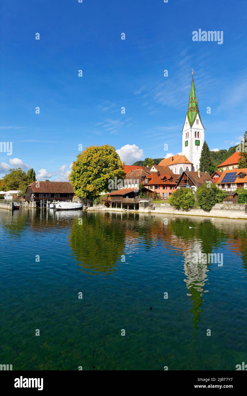 Germany, Baden Wurttemberg, Lake Constance (Bodensee), Sipplingen, lakeside with parish church of St. Martin Stock Photo