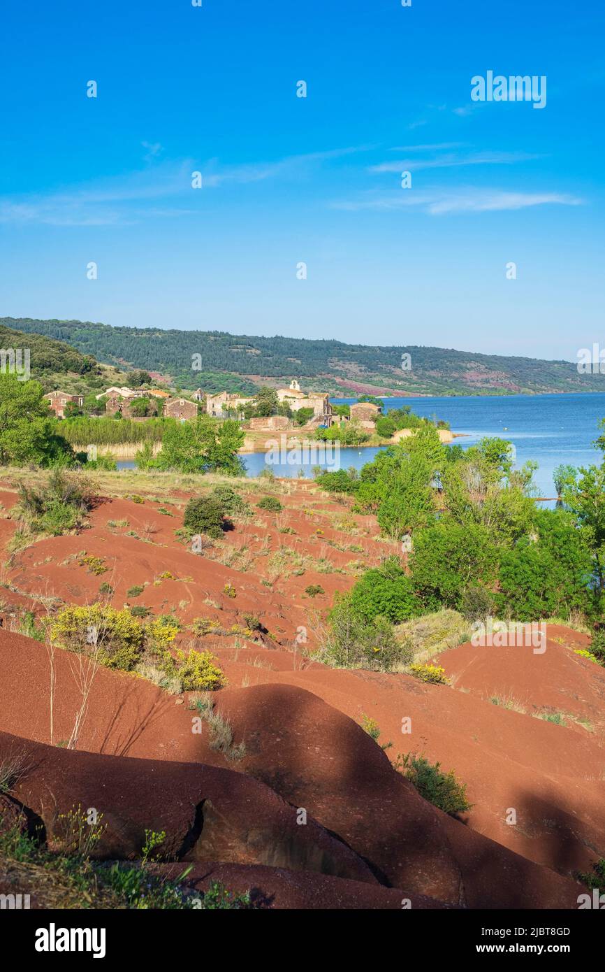 France, Herault, Salagou lake, red lands and the little village of Celles Stock Photo
