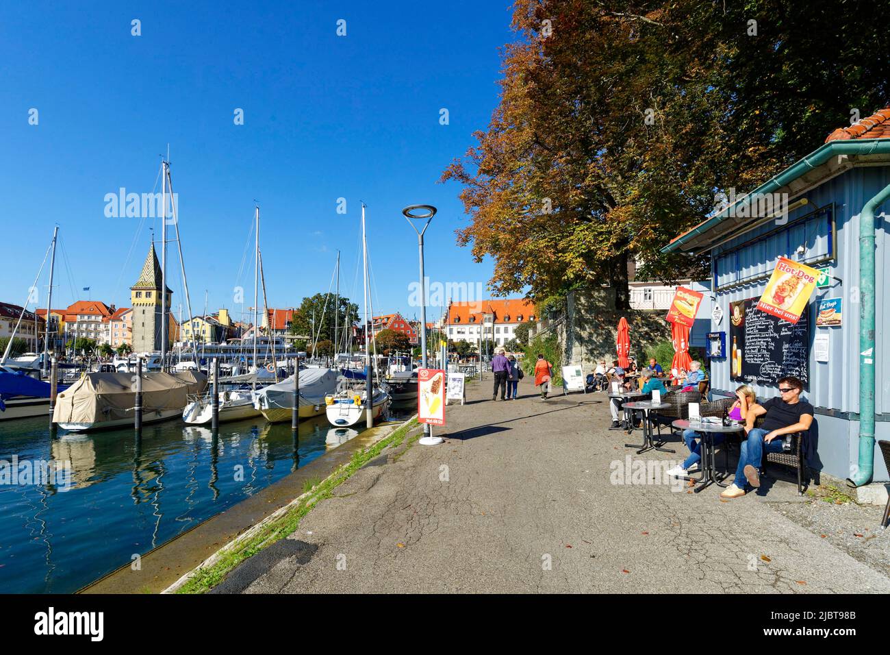 Germany, Bavaria, Lake Constance (Bodensee), Lindau, harbor, Old lighthouse (Mangturm or Mangenturm) Stock Photo