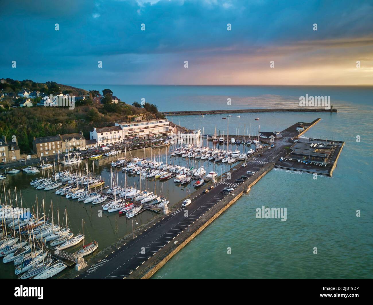 France, Côtes d'Armor, Binic Etables sur Mer, sunrise over the marina ...