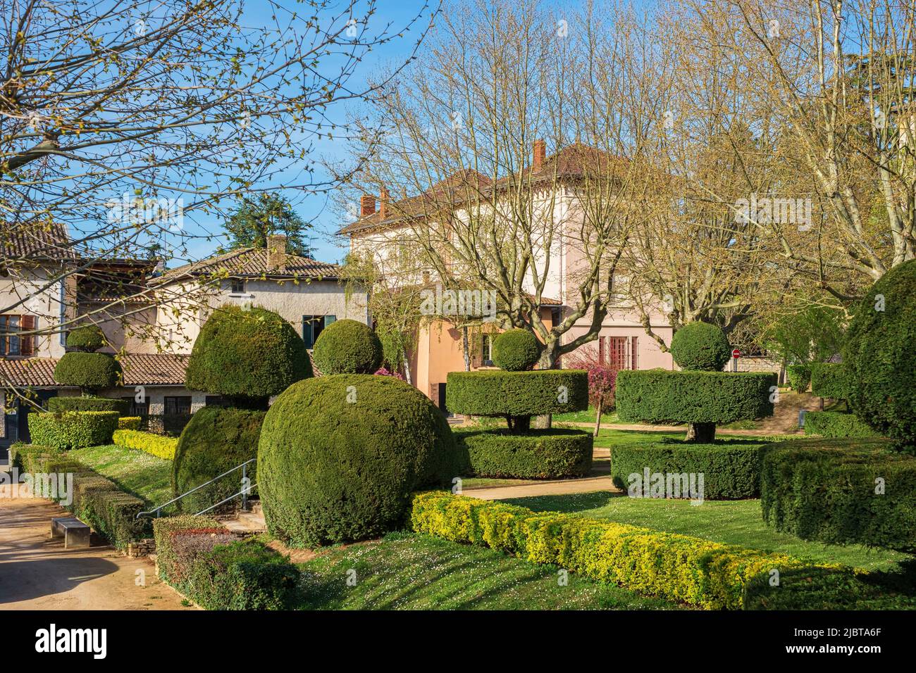 France, Ain, Saint-Bernard, little village on the banks of the Saone river, public garden Stock Photo