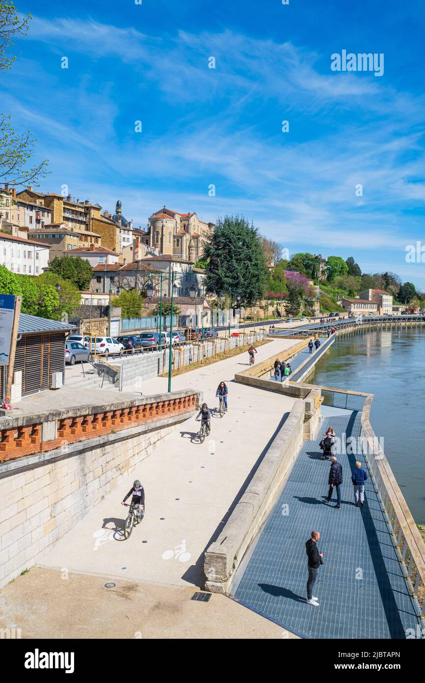 France, Ain, Trevoux, the new pier along the Saone open to pedestrians and cyclists in March 2022 Stock Photo