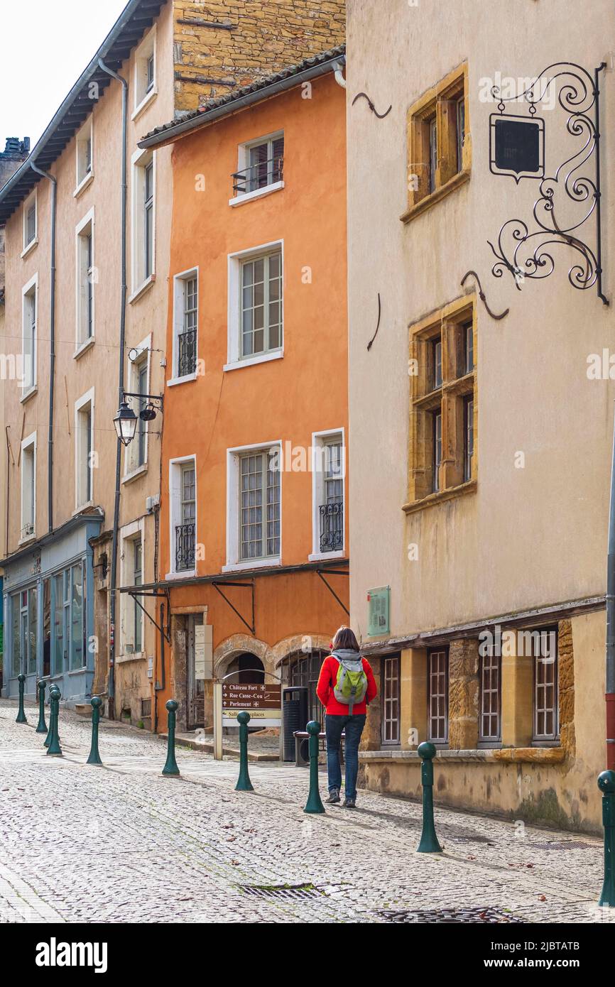 France, Ain, Trevoux, Grande Rue in the historic centre Stock Photo