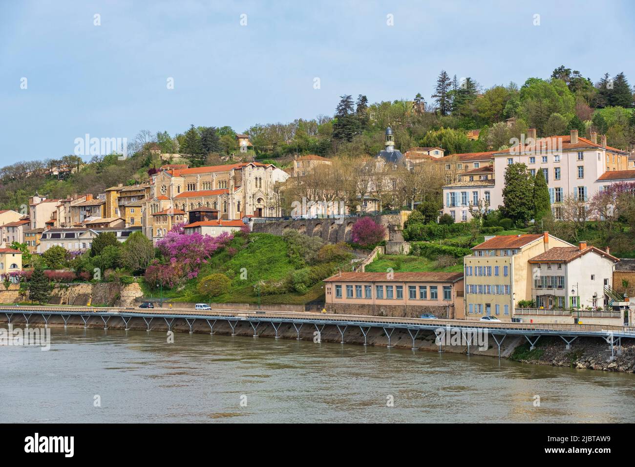 France, Ain, Trevoux, the new pier along the Saone open to pedestrians and cyclists in March 2022 Stock Photo
