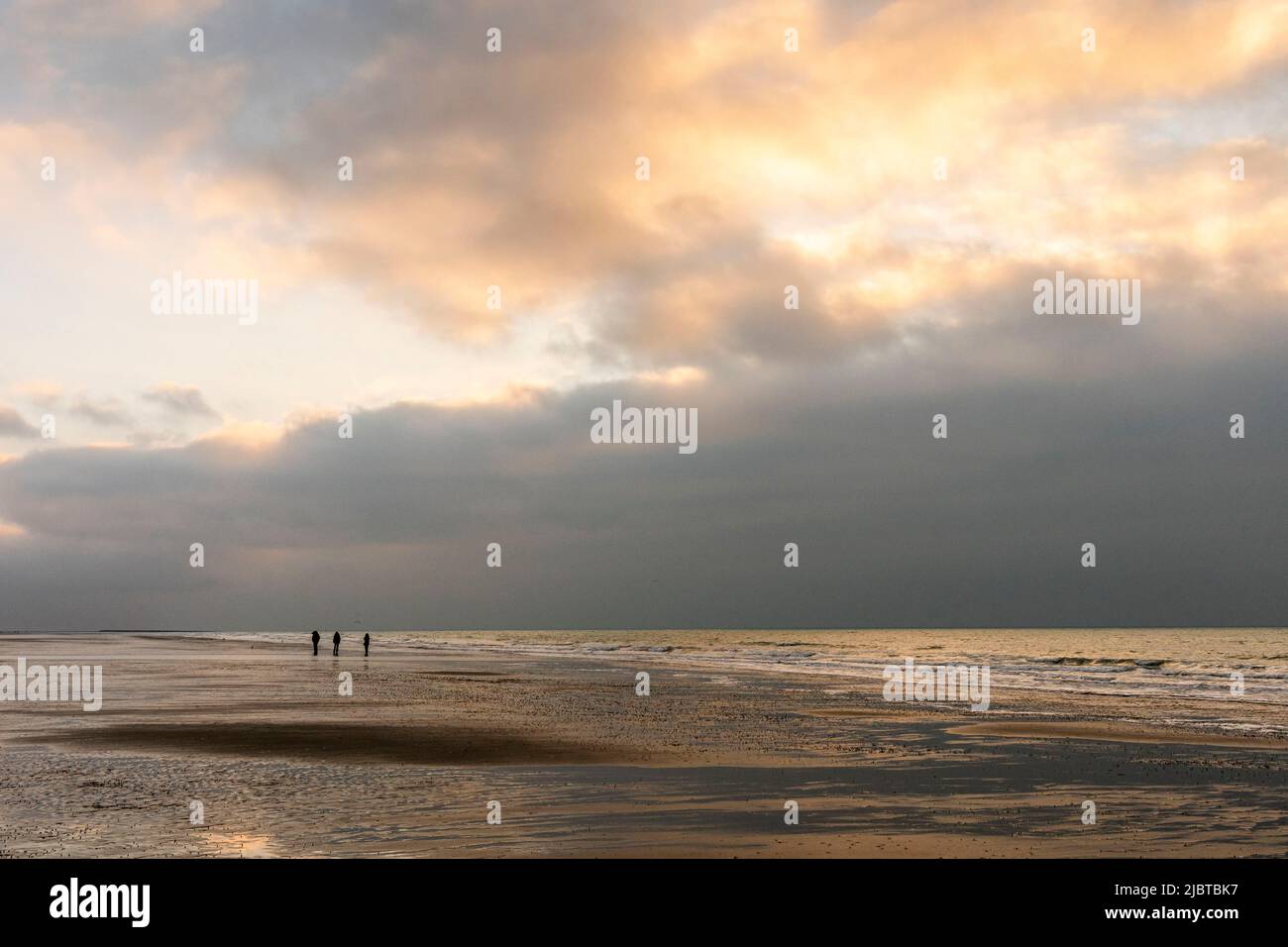 France, Somme, Quend-Plage, late winter afternoon on the beach of Quend Stock Photo