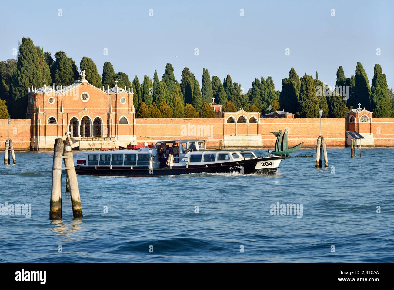 Italy, Venetia, Venice, listed as World Heritage by UNESCO, Vaporetto cruising along San Michele island Stock Photo