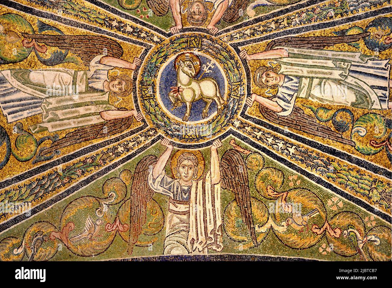 Italy, Venetia, Venice, listed as World Heritage by UNESCO, Torcello, Santa Maria Assunta cathedral, Angels supporting the Agnus Dei, lamb of God (11th C) Stock Photo