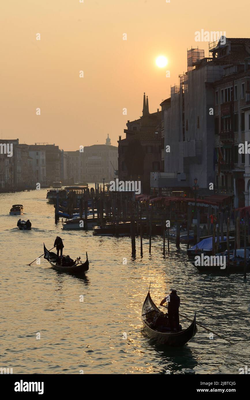 Italy, Venetia, Venice, listed as World Heritage by UNESCO, The Grand Canal at sunset Stock Photo