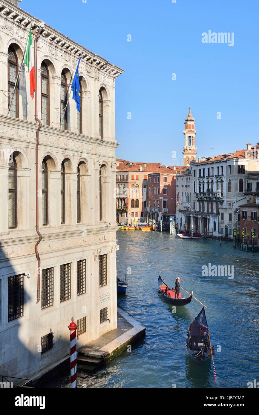 Italy, Venetia, Venice, listed as World Heritage by UNESCO, Grand Canal, Palazzo dei Camerlenghi and campanile of Santi Apostoli church Stock Photo