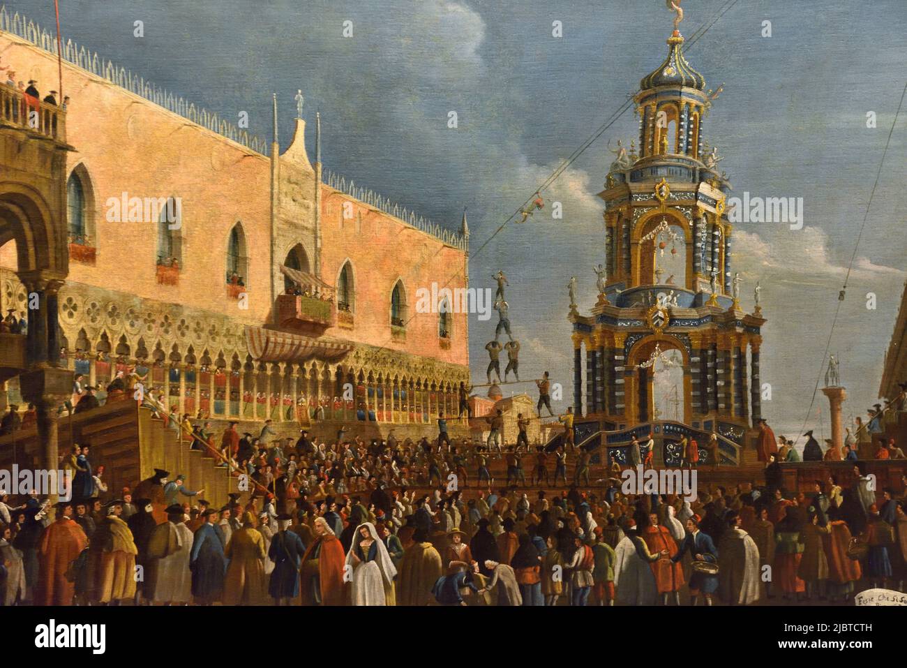 Italy, Venetia, Venice, listed as World Heritage by UNESCO, Querini Stampalia foundation, Fat thursday festival on piazzetta San Marco, Flight of the angel, Painting by Gabriel Bella (18th C) Stock Photo