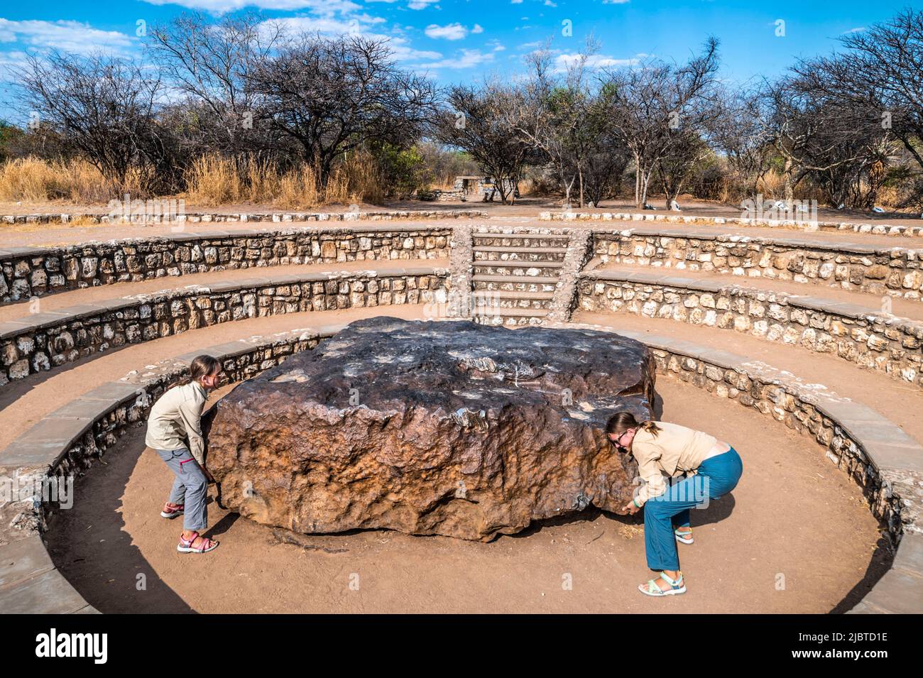 Namibia, Otjozondjupa region, Grootfontein, The Hoba meteorite, located on the Hoba West farm, discovered in 1920 by Jacobus BRITS, is the largest known meteorite (60 tons in one piece, 2.7 m long by as wide and 0.9 m high) and the largest known natural block of iron on the surface of the Earth, the fall of the meteorite is estimated to have taken place less than 80,000 years ago Stock Photo
