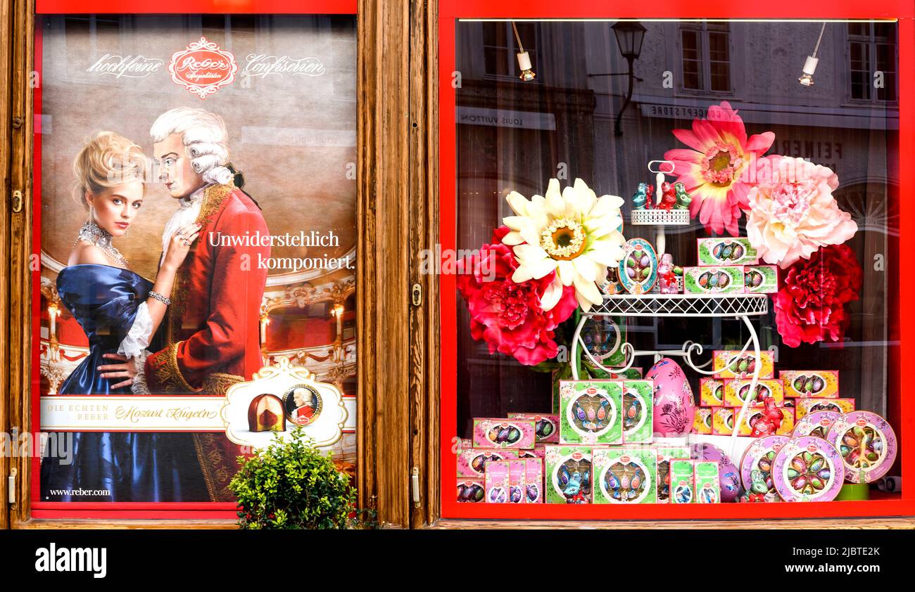 Austria, Salzburg, Mozartkugel candy store Stock Photo