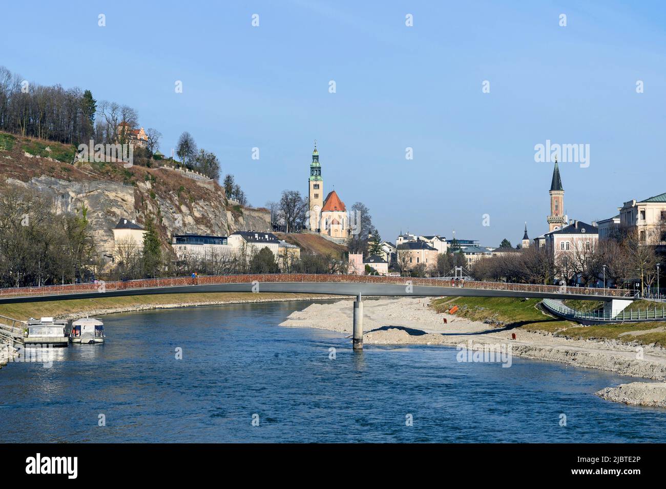 Austria, Salzburg, Salzach river from Straatsbrücke bridge Stock Photo