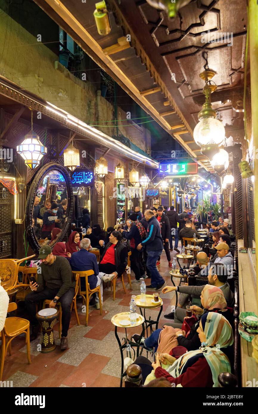 Egypt, Cairo, Islamic Cairo, old town listed as World Heritage by UNESCO, Khan al-Khalili souk, El-Fishawi cafe Stock Photo