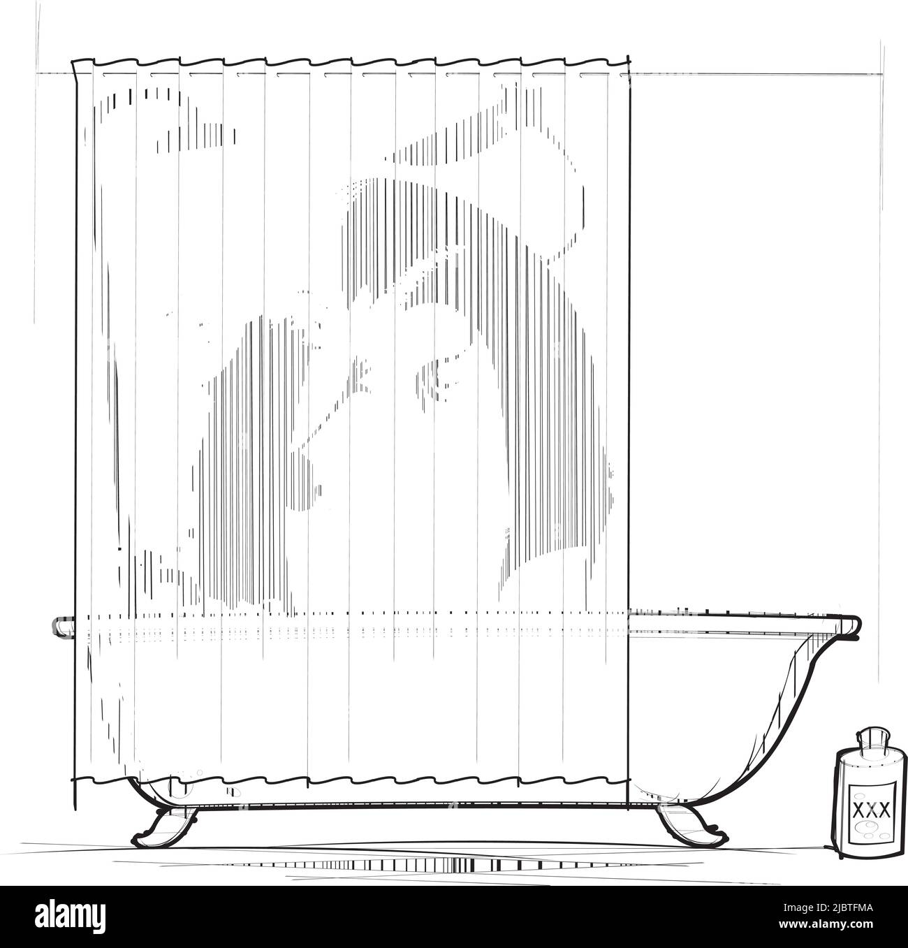 Showering man about to be murdered in the bathtub Stock Vector