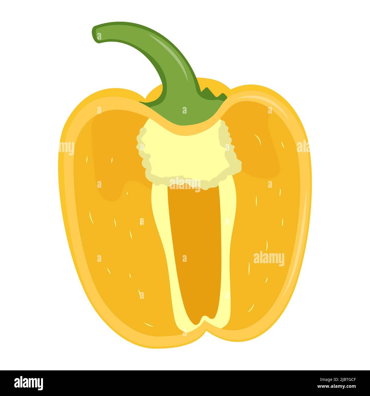 Half of cute yellow pepper isolated on white background. Flat vector illustration Stock Vector