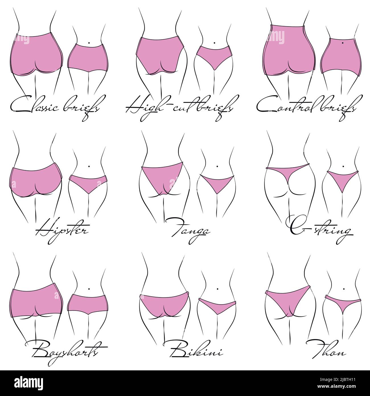 Illustration of the design and variety of women's panties. Handdrawn