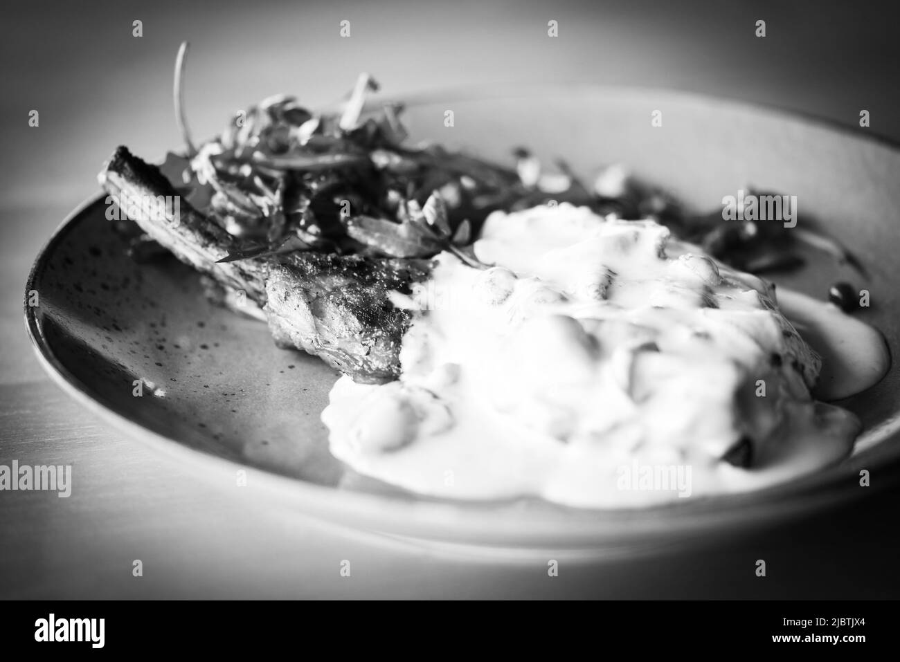 tasty pork cutlet & mushrooms sauce Stock Photo Alamy