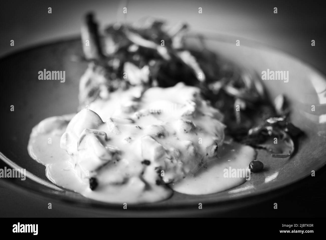 tasty pork cutlet & mushrooms sauce Stock Photo Alamy