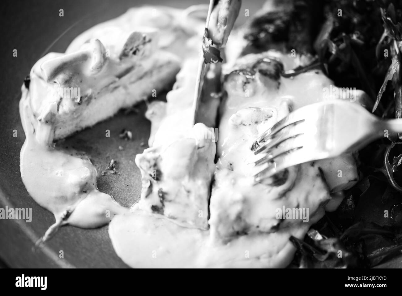 tasty pork cutlet & mushrooms sauce Stock Photo Alamy