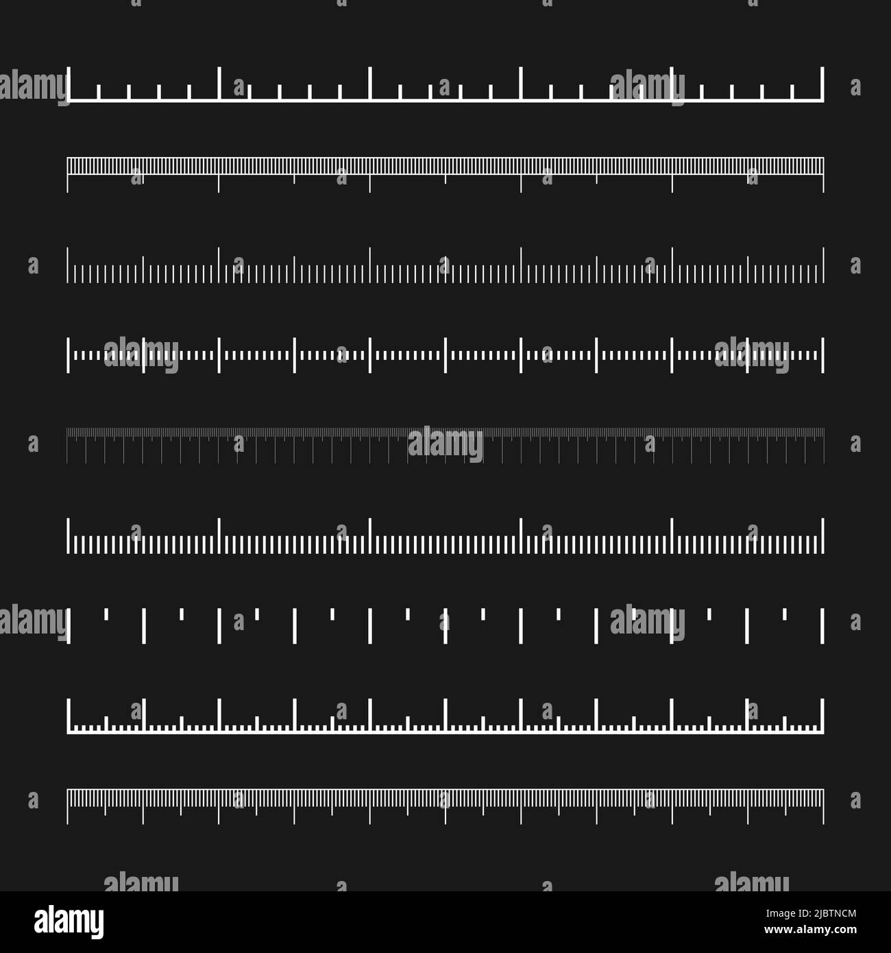 Various measurement scales with divisions. Realistic white scale for