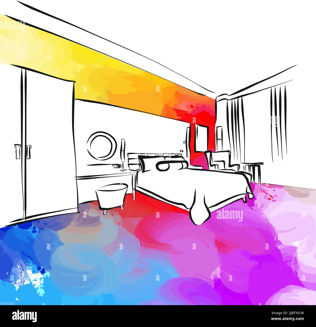 Creative Apartment - Colorful Home. Real drawing by hand. Colorful vector sign. Stock Vector
