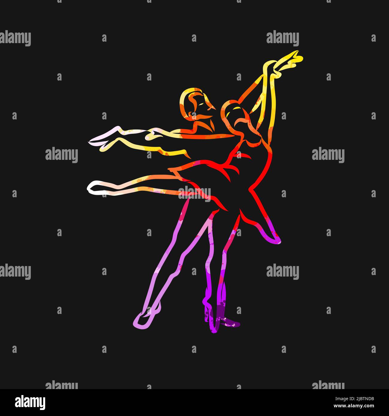 Dance Couple Outline Sketch. Real drawing by hand. Colorful vector sign. Stock Vector