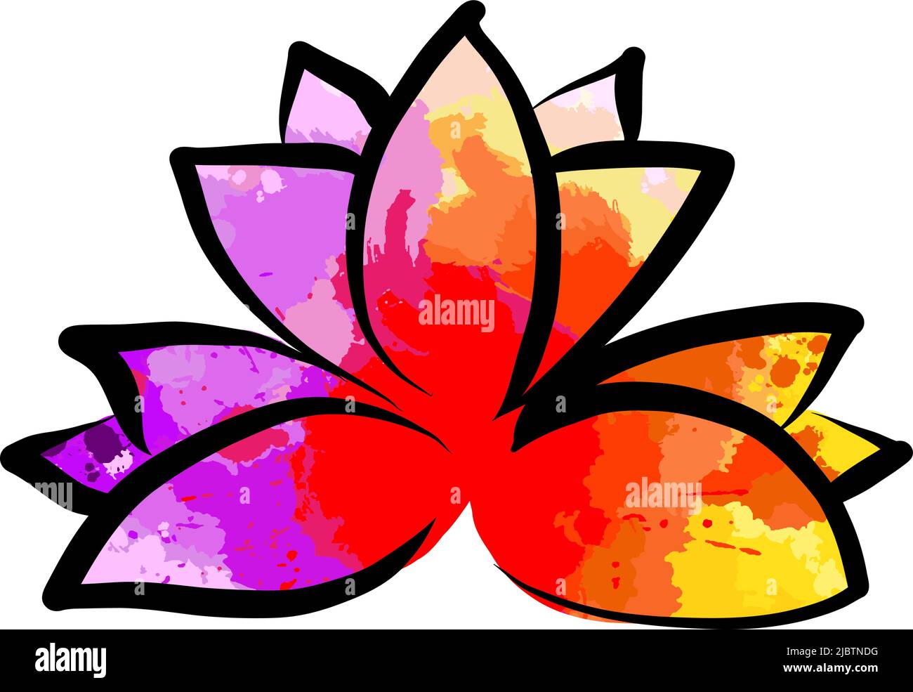 Yoga Lotus Leafs - Drawing By Hand. Real drawing by hand. Colorful vector sign. Stock Vector