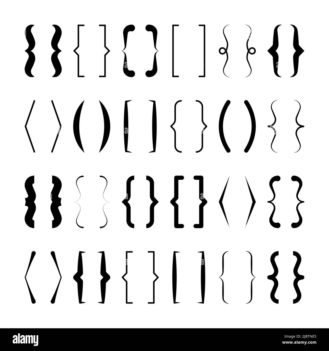 Text brackets collection, black quotation box. Curly, square and corner