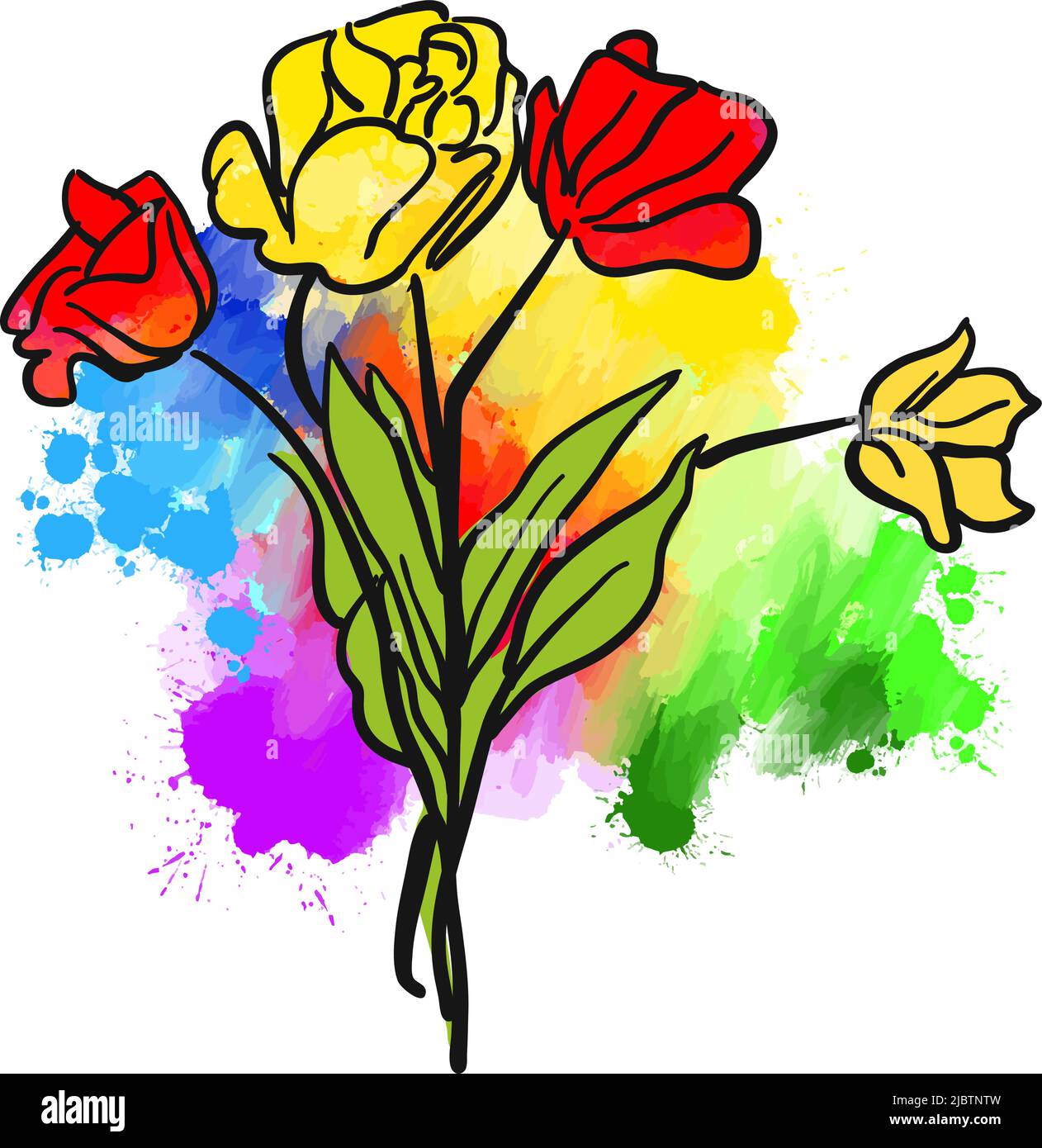 Colorful Flowers. Real drawing by hand. Colorful vector sign. Stock Vector