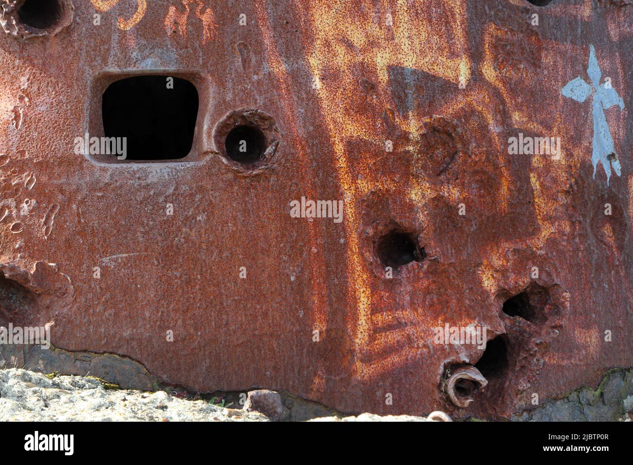 Battle Scarred 2nd World War Armoured Bell which was part of the Atlantic Wall Near St Malo, Normandy, France Stock Photo