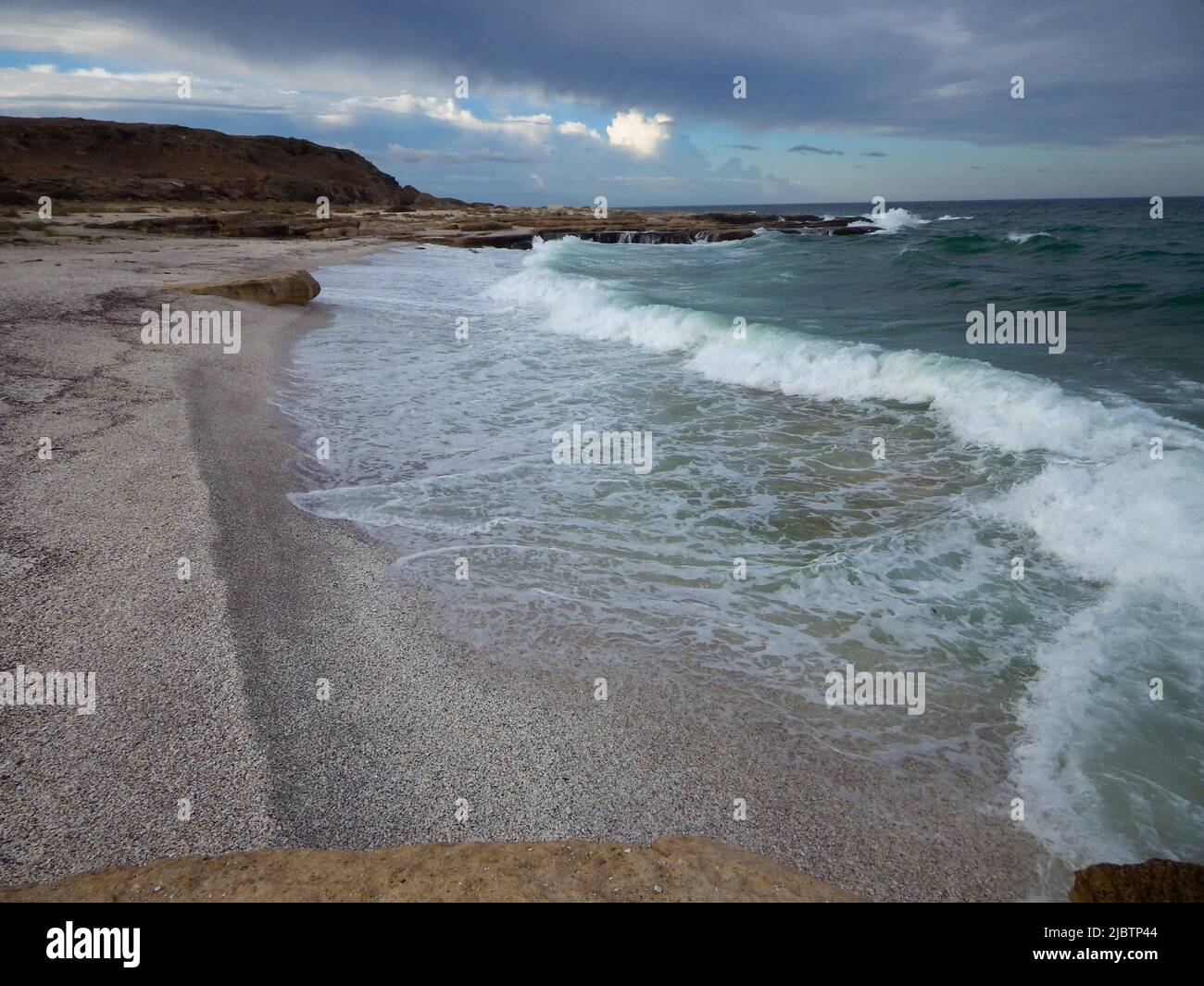 Shell coast of the Caspian Sea. Kazakhstan. Mangistau region. 05 August 2020 year. Stock Photo